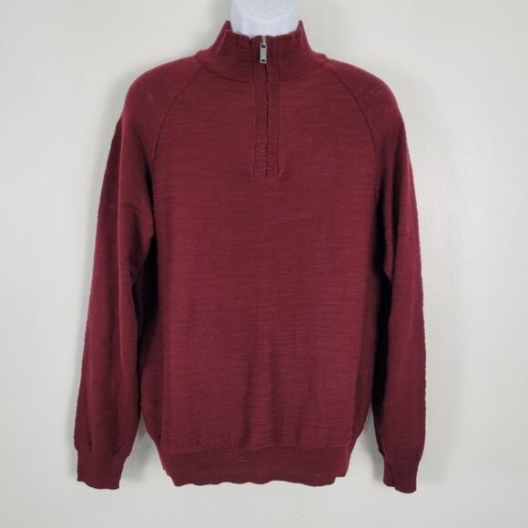 Jachs New‎ York Burgundy  Quarter Zip Raglan Pull Over Sweater Size L - Picture 1 of 10